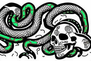 skull with a neon snake on the background tattoo idea