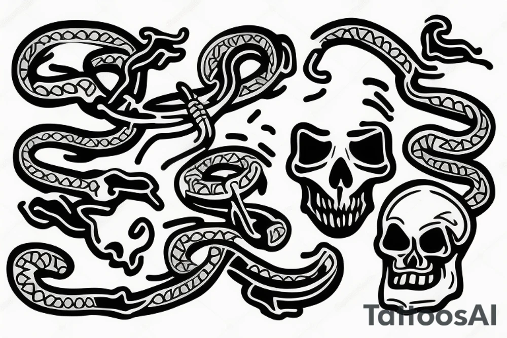 skull with a neon snake on the background tattoo idea