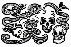 skull with a neon snake on the background tattoo idea