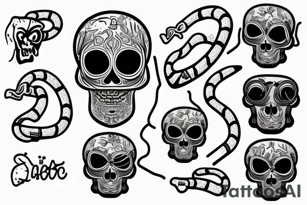 skull with a neon snake inside tattoo idea