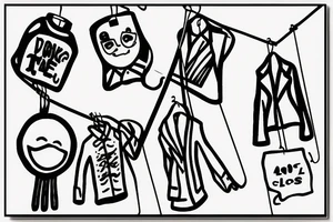 stick figure hanging from a coat hanger on a clothesline tattoo idea