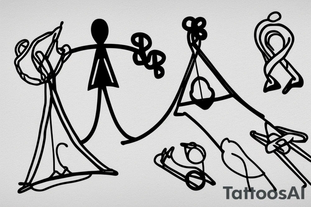 stick figure hanging from a coat hanger on a clothesline tattoo idea