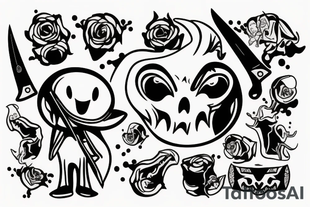 cartoon ghost with a knife tattoo idea