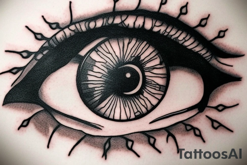 monster eye with nails tattoo idea