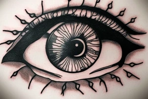 monster eye with nails tattoo idea