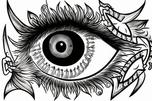 flying monster eye with nails tattoo idea