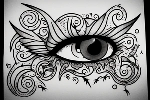 flying monster eye with nails embedded tattoo idea