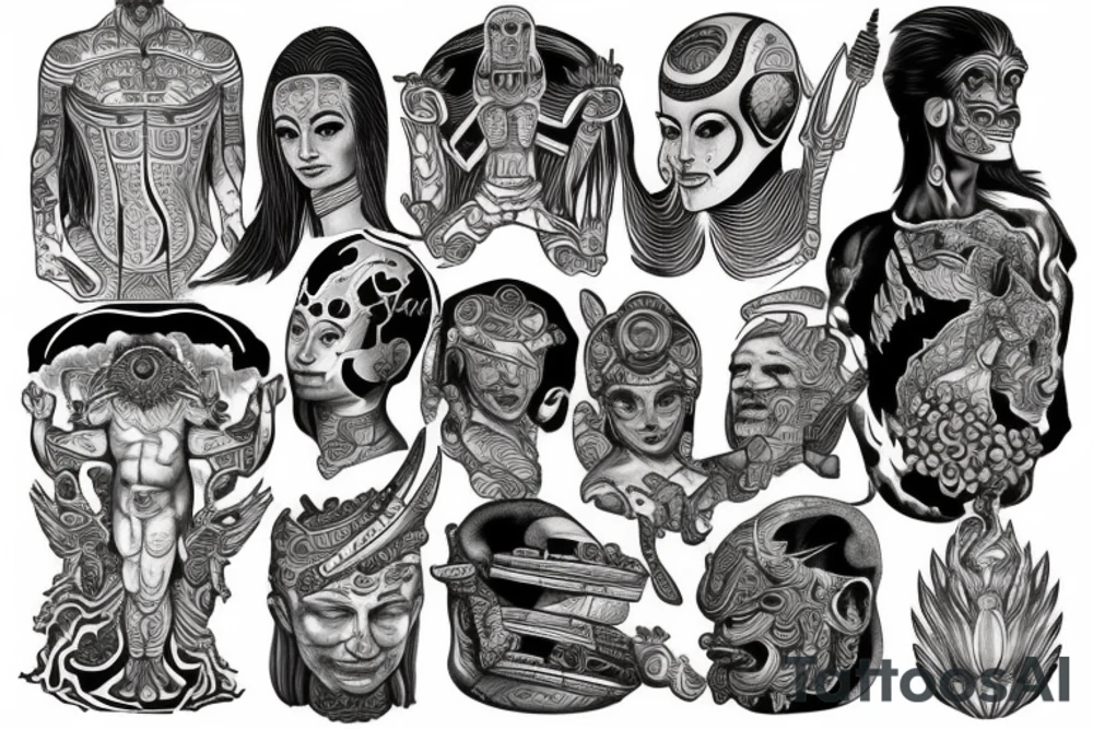ancient astronauts, gods were aliens, mythologie, chest- tatoo, ufo, Irezumi tattoo idea