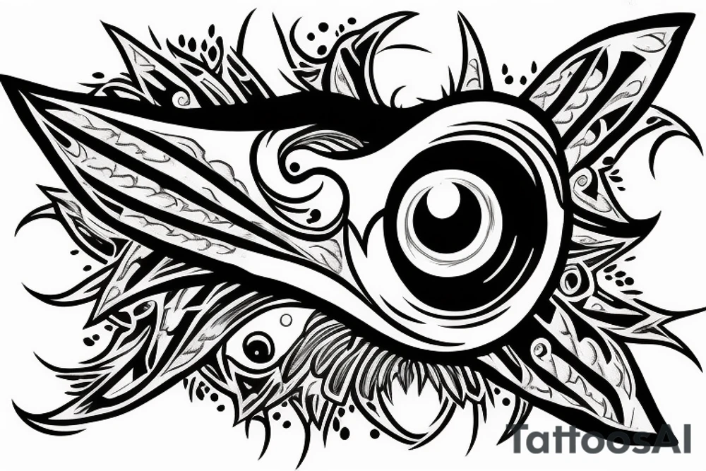 flying monster eye with traditional nails embedded tattoo idea