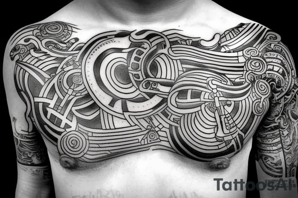 ancient astronauts, gods were aliens, mythologie, chest-tattoo, ufo, tattoo idea