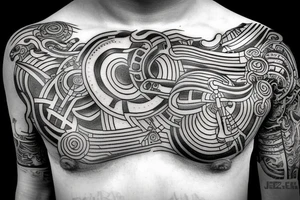 ancient astronauts, gods were aliens, mythologie, chest-tattoo, ufo, tattoo idea