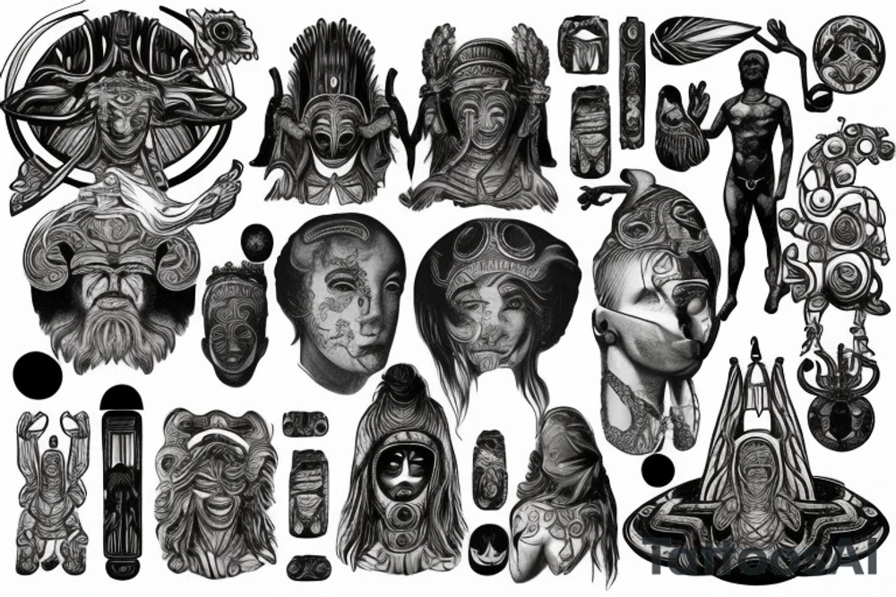 ancient astronauts, gods were aliens, mythologie, chest-tattoo, LSD tattoo idea