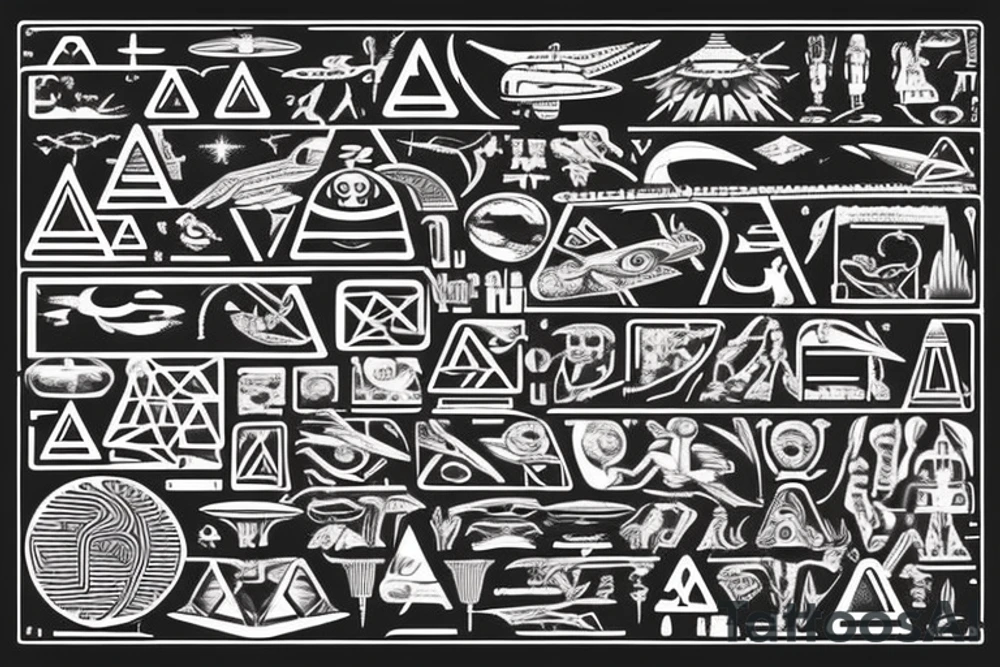Astronauts
Gods
UFOs
Pyramids
Hieroglyphs
Space travel
Antiquity
Archaeology
Traces in the sand
Enigmatic artifacts
Relics
Unknown technology
Extraterrestrials
The stones of Puma Punku
Mystical places
The Anunnaki
Astronomy
Cultural contacts
The Pyramids of Giza tattoo idea