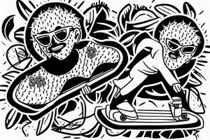 cactus man with sunglasses riding a skateboard tattoo idea