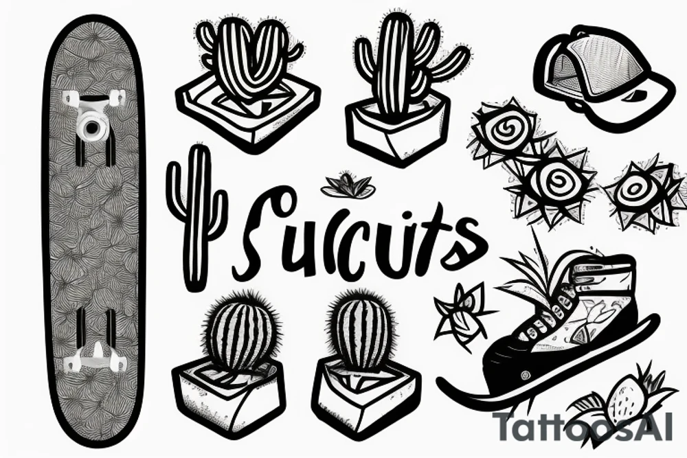 cactus man with sunglasses riding a skateboard tattoo idea
