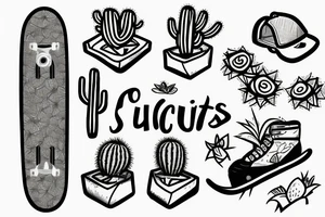cactus man with sunglasses riding a skateboard tattoo idea