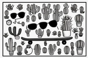 cactus man with sunglasses riding a skateboard tattoo idea