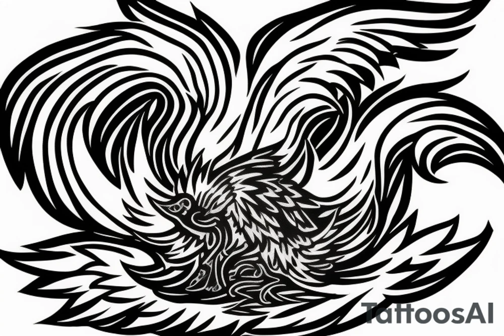 Phoenix bird coming out of fire
with just one color tattoo idea