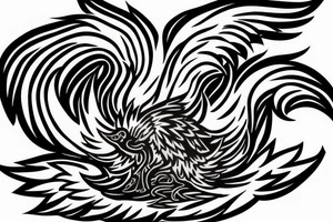 Phoenix bird coming out of fire
with just one color tattoo idea