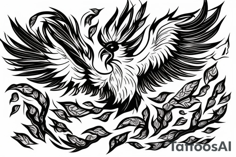 Phoenix bird coming out of fire
with just one color tattoo idea