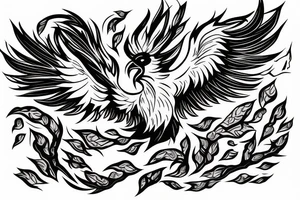 Phoenix bird coming out of fire
with just one color tattoo idea