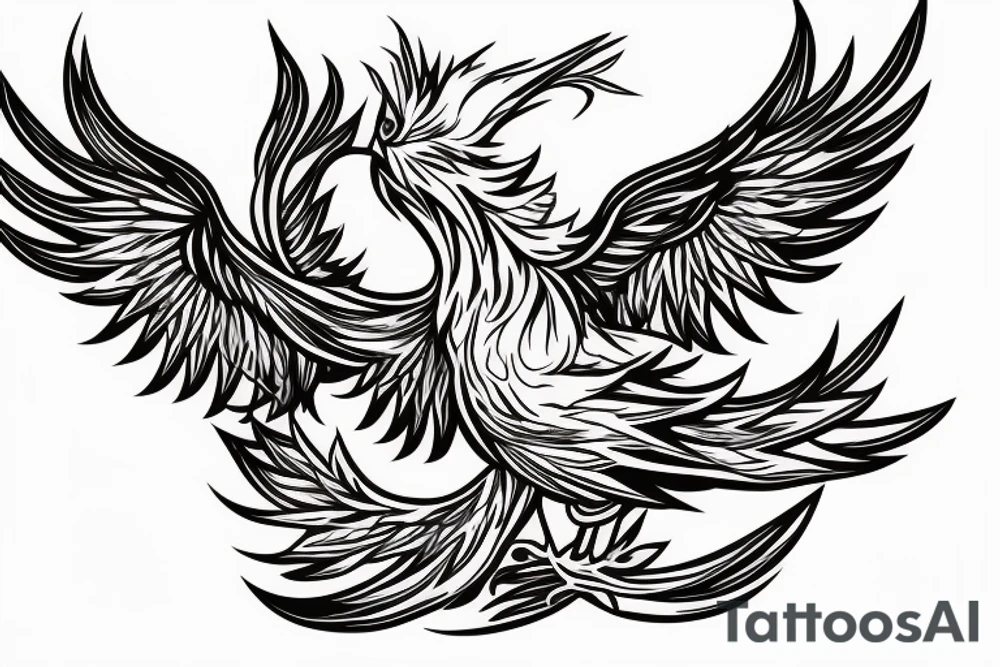 Phoenix bird coming out of fire
with just one color tattoo idea