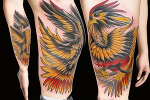 Phoenix bird coming out of fire tattoo idea