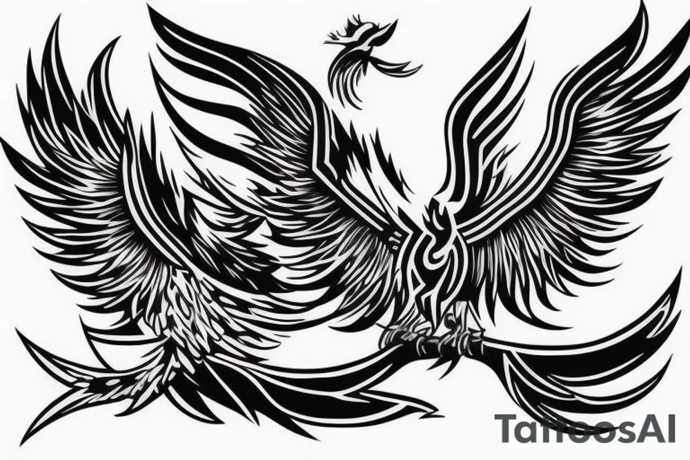Phoenix bird coming out of fire tattoo idea