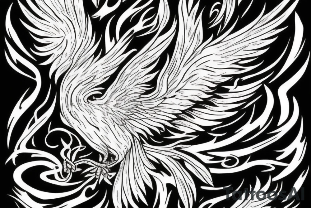 Phoenix bird coming out of fire tattoo idea