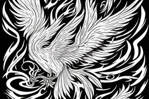 Phoenix bird coming out of fire tattoo idea
