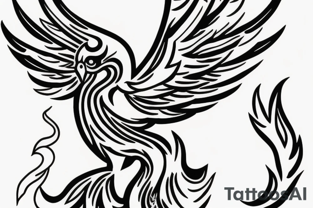 Phoenix bird coming out of fire tattoo idea