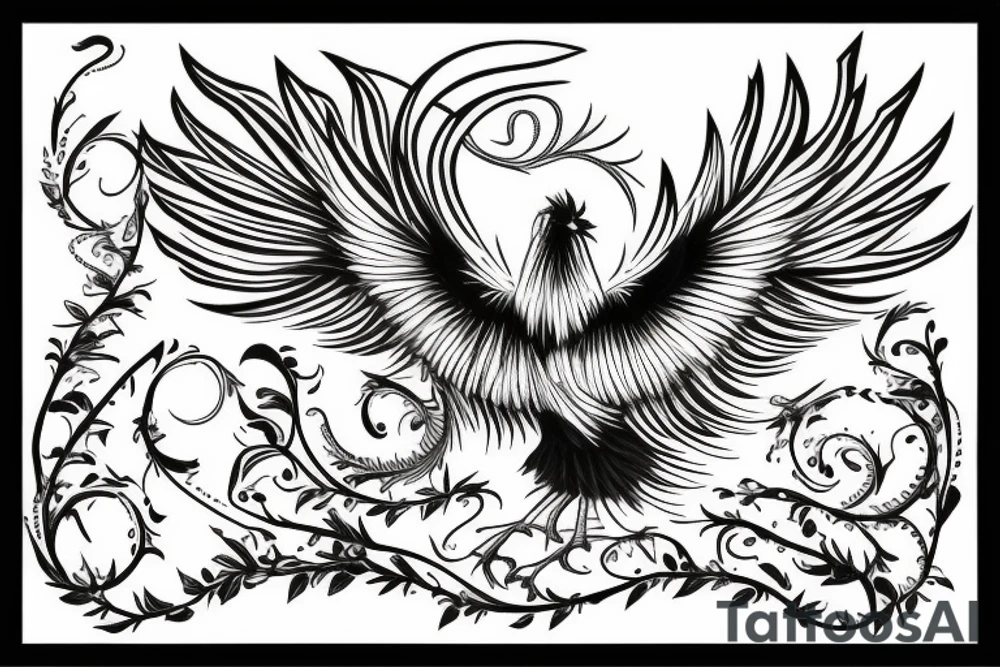 Phoenix bird coming out of fire tattoo idea