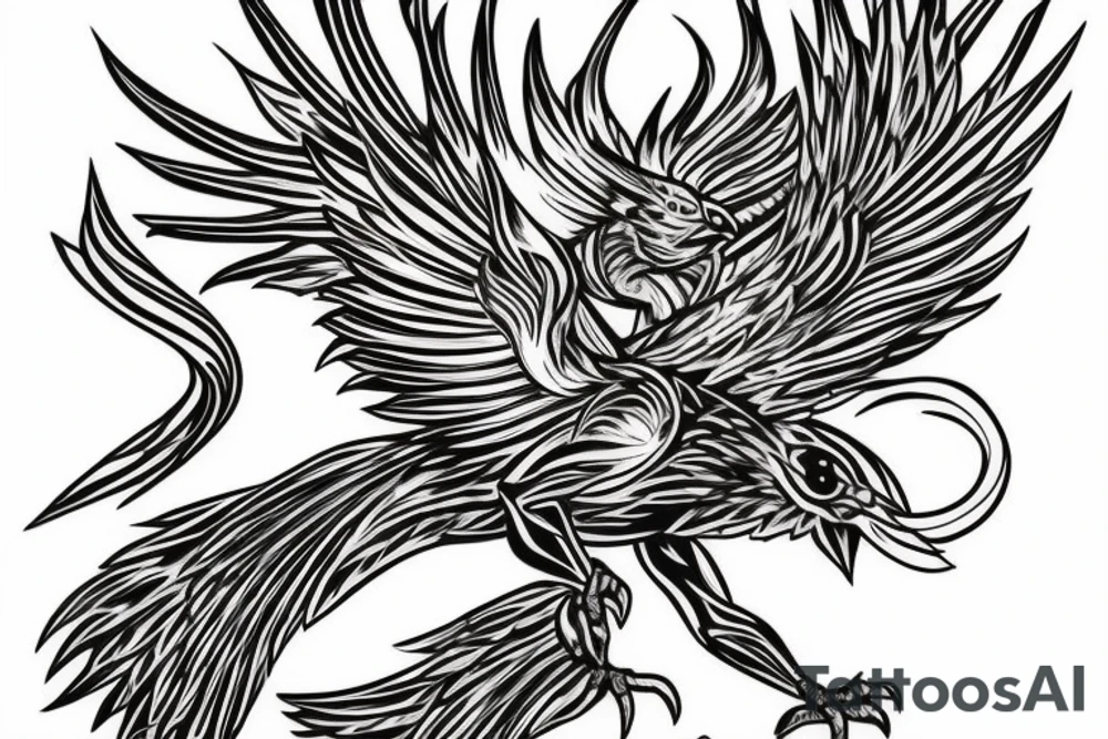 Phoenix bird coming out of fire tattoo idea