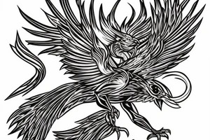 Phoenix bird coming out of fire tattoo idea