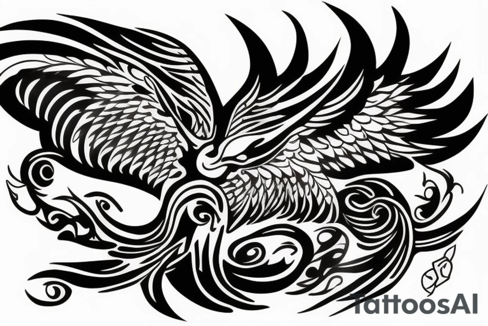 Phoenix bird coming out of fire tattoo idea