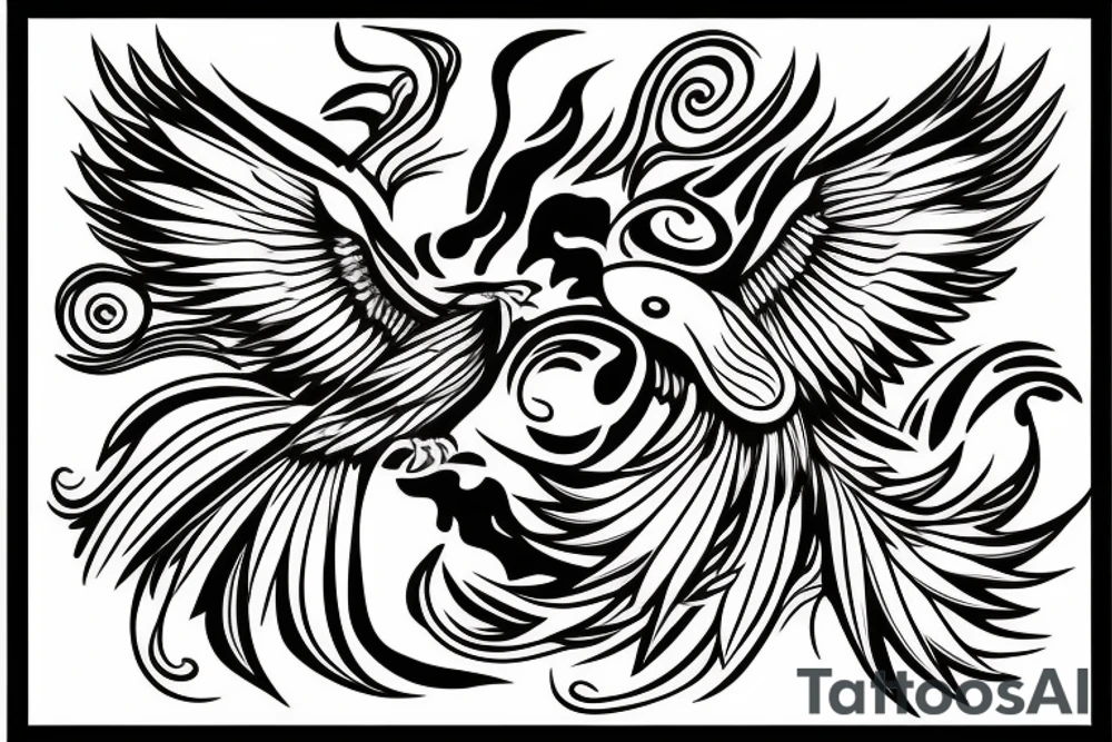 Phoenix bird coming out of fire tattoo idea
