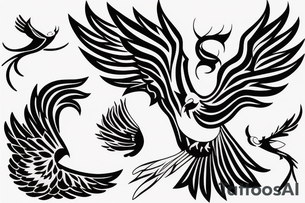Phoenix bird coming out of fire tattoo idea