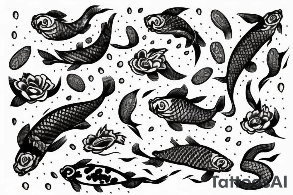 Koi fish with KIDZ letters tattoo idea