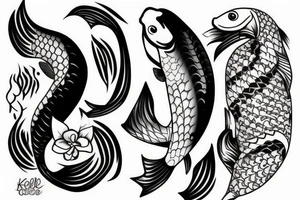 Koi fish with KIDZ letters tattoo idea