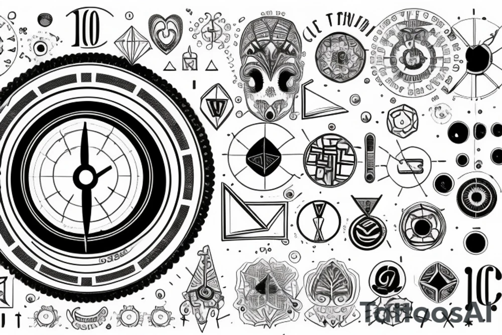 Un diiseño geometrico con un reloj y la frase "controla tu mente" tattoo idea