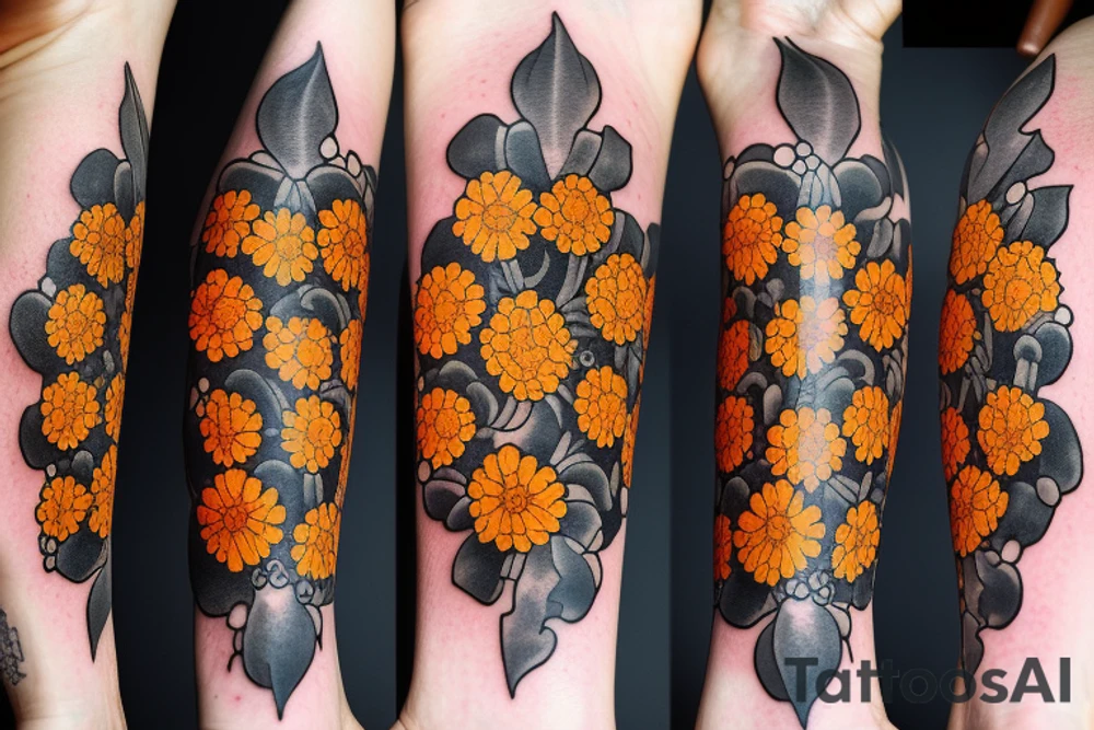 Four marigold flowers representing people dead tattoo idea