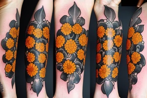 Four marigold flowers representing people dead tattoo idea