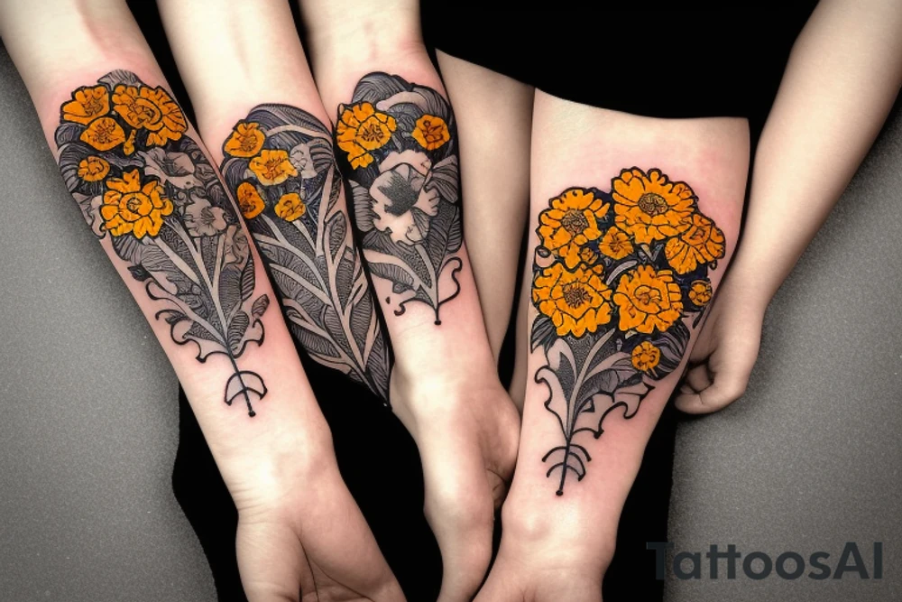 Four marigold flowers representing people dead tattoo idea