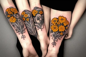 Four marigold flowers representing people dead tattoo idea