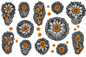 Four marigold flowers representing people who passed away tattoo idea