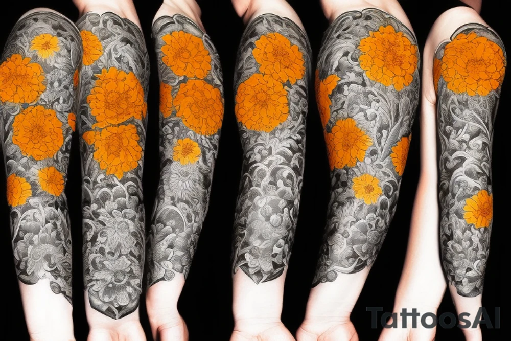 Four marigold flowers representing people who passed away tattoo idea