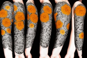 Four marigold flowers representing people who passed away tattoo idea