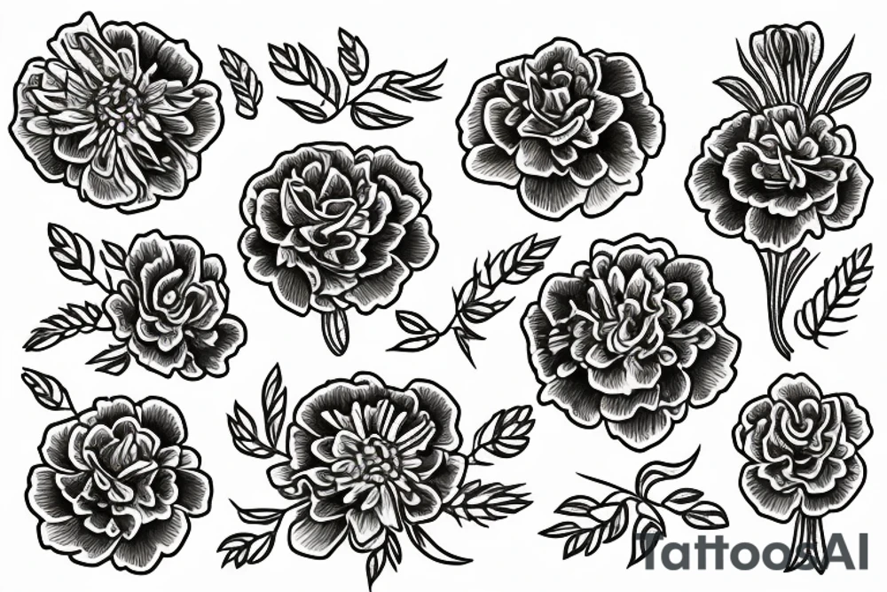 Four marigold flowers representing people who passed away tattoo idea