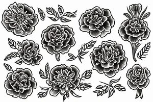 Four marigold flowers representing people who passed away tattoo idea