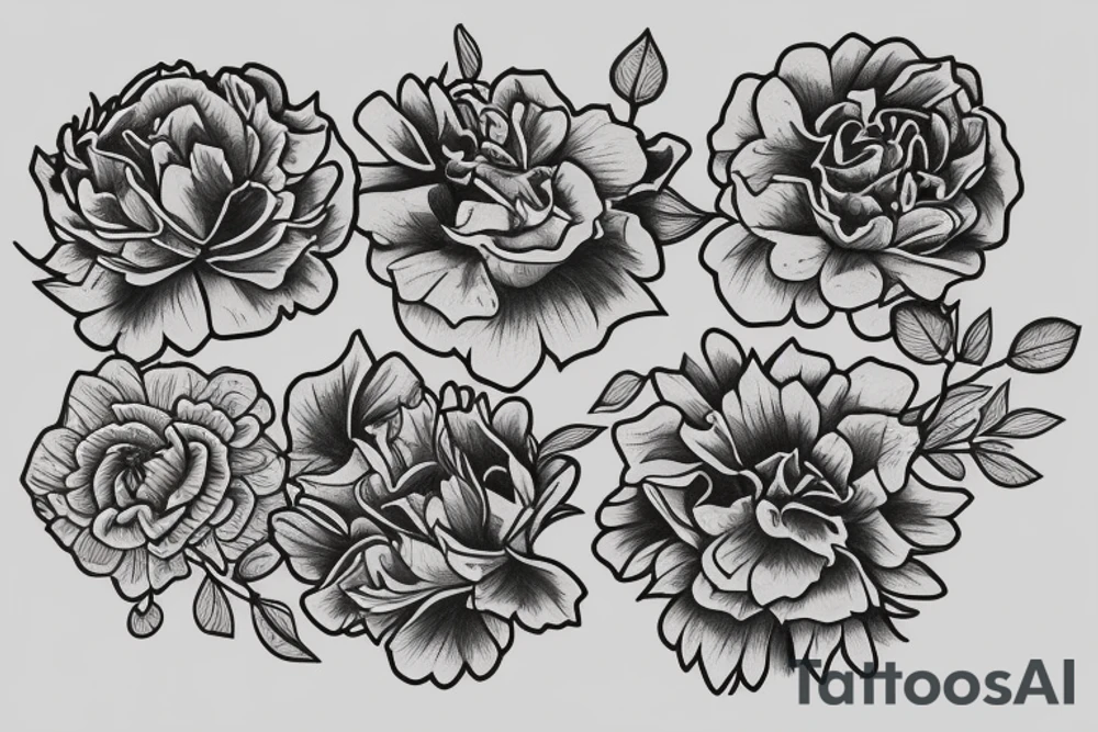 Four marigold flowers representing people who passed away tattoo idea